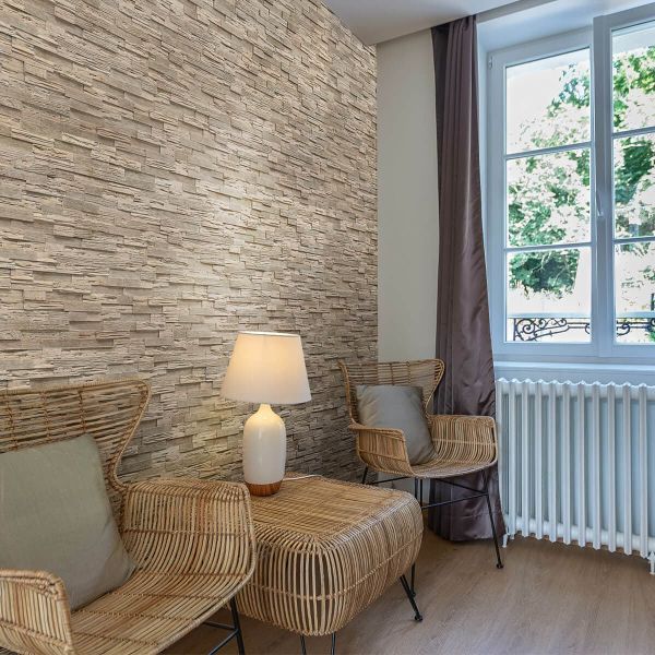 Pierre décorative aspect bois, extérieur / intérieur, beige, Woodyteck
