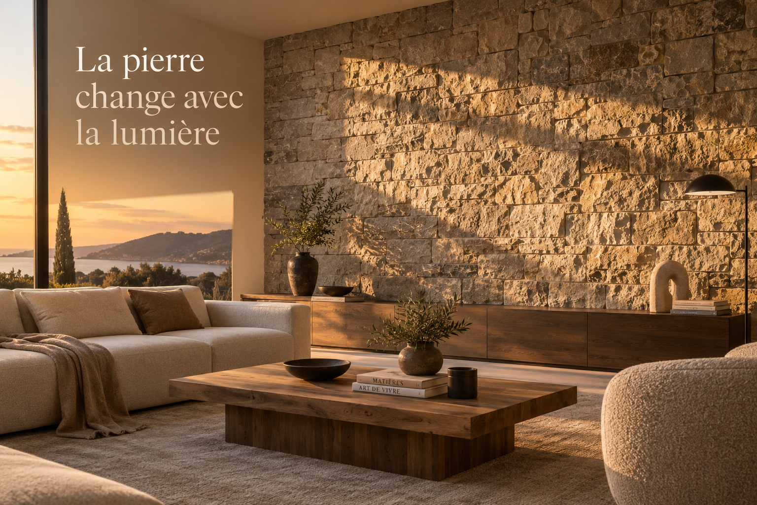 Pierre de parement mise en valeur par la lumière naturelle et les ombres