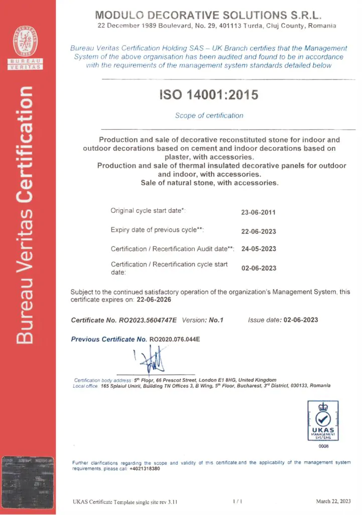 Certificat ISO 14001